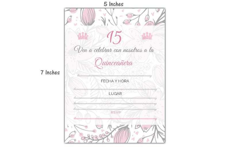 Elcer 25 Quincenera Party Invitations with envelopes | Blank Fill-in Invites | 5 x 7 | 15th Birthday Party Favor | Sweet 15 | En Espanol | In Spanish - Image 3